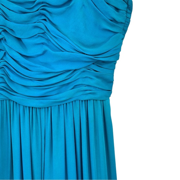 Bill Blass Evening 1970s Vintage Strapless Teal Blue Orange Silk Dress Jumpsuit - Picture 3 of 7